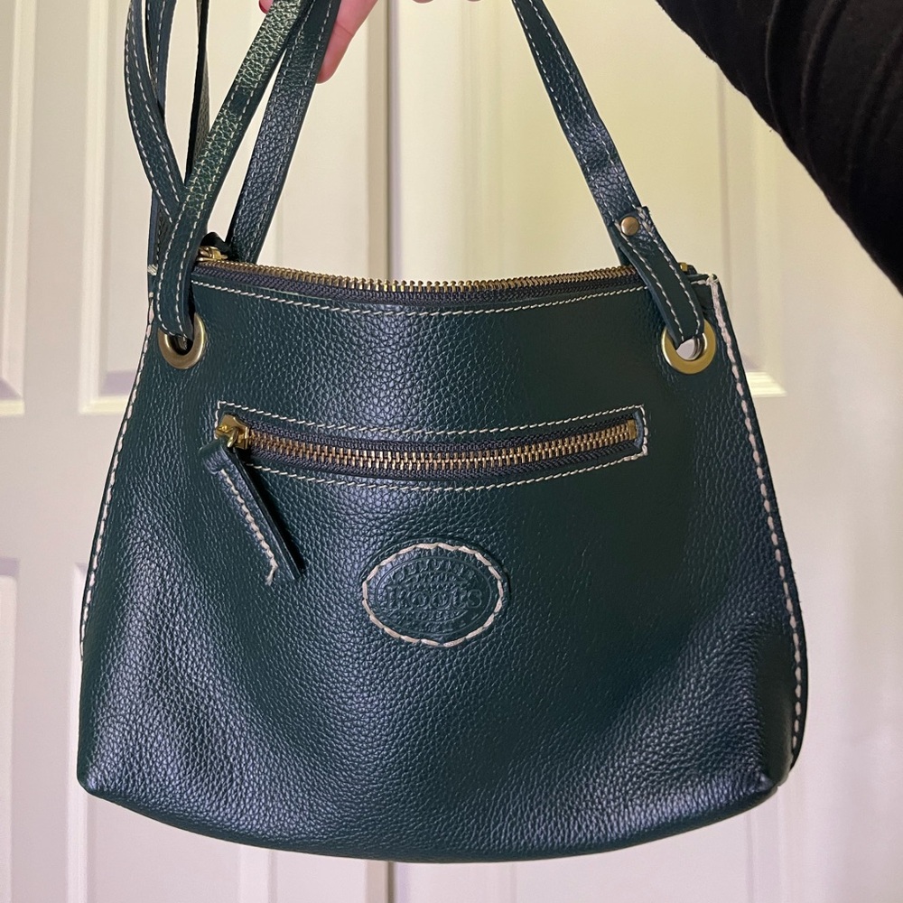 Roots Leather Green Crossbody Bag